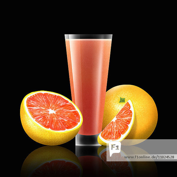 Frische Grapefruit und Glas mit Grapefruitsaft