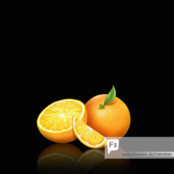 Frische Orangen  ganz  halbiert und gestückelt