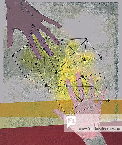 Netzwerkmuster verbindet ausgestreckte Hände