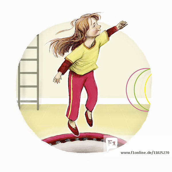 Mädchen springt auf einem Trampolin