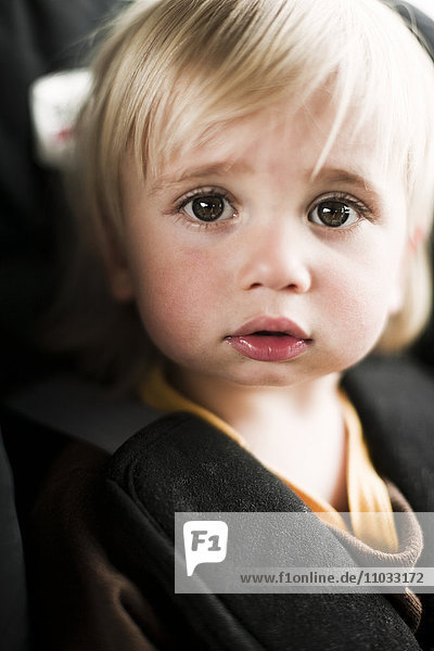 Portrait of boy in car seat