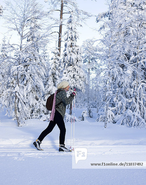 Woman skiing  Sweden.