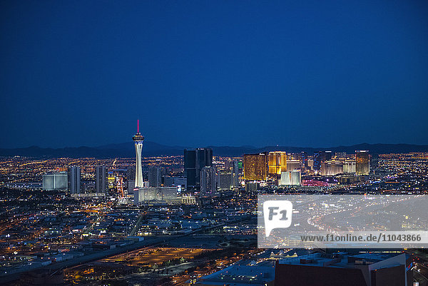 Aerial view of illuminated cityscape  Las Vegas  Nevada  United States