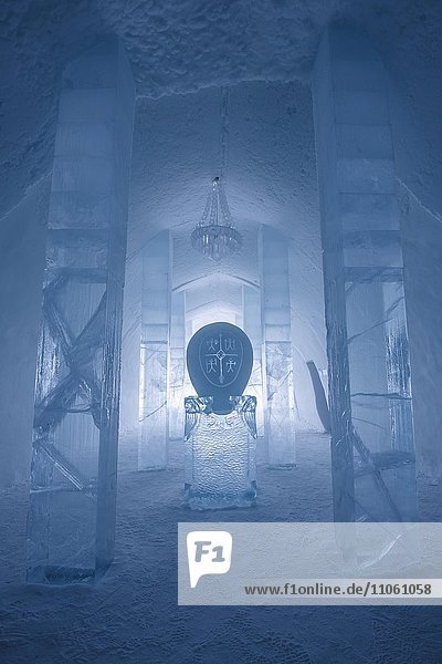 Entrance hall and reception  Icehotel  Jukkasjarvi  Norrbotten County  Sweden  Europe
