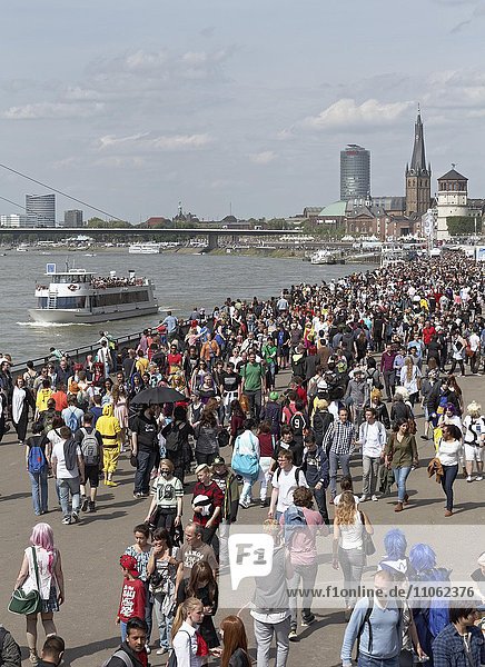 Menschenmassen auf der Rheinuferpromenade beim Japan-Tag  Düsseldorf  Rheinland  Nordrhein-Westfalen  Deutschland  Europa