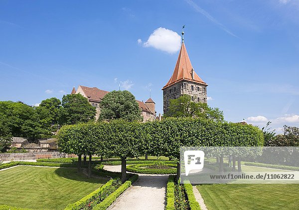 Castle Garden in Lower Bastion  Imperial Castle and Tiergärtnertor  Nuremberg  Middle Franconia  Franconia  Bavaria  Germany  Europe