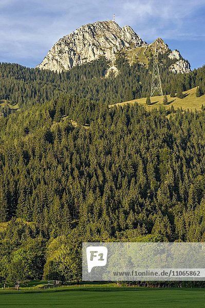 Mount Wendelstein with transmitter of Bavarian Broadcasting at the peak  Mangfall mountains  Bavarian Prealps  Upper Bavaria  Bavaria  Germany  Europe