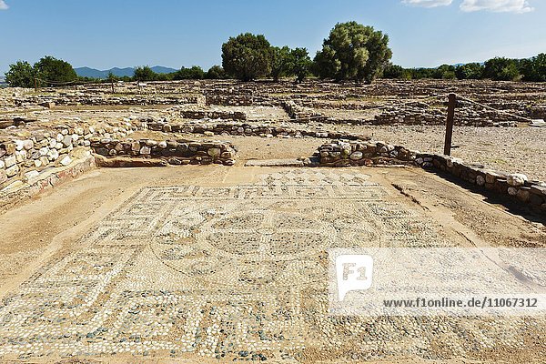 Mosaik mit Grundmauern  archäologische Ausgrabung der antiken Stadt Olynth  Olynthos oder Olynthus  Chalkidiki  Griechenland  Europa