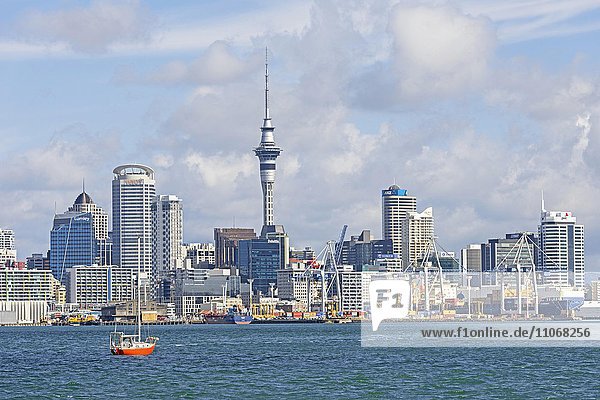 Skyline mit Wolkenkratzern und Sky Tower  Region Auckland  Nordinsel  Neuseeland  Ozeanien