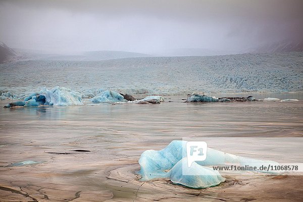 Glacial lagoon  behind Breidarlon glacier  Hali  Southern Region  Iceland  Europe