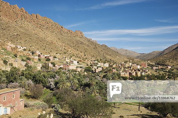 Die Dörfer im Tal der Ammeln liegen an den unteren Hängen des Jebel El Kest  Antiatlas  Marokko  Afrika