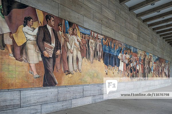 Monumental mural Aufbau der Republik  by Max Lingner in 1953  at the former House of Ministries of the GDR  1936 Reich Aviation Ministry  Nazi regime?s first monumental building project  nowadays Federal Ministry of Finance  Berlin  Germany  Europe
