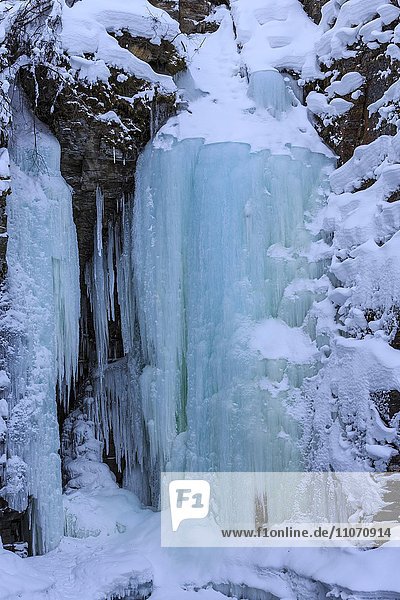 Frozen waterfall  Abiskojokk River  Abisko National Park  Norrbotten County  Sweden  Europe