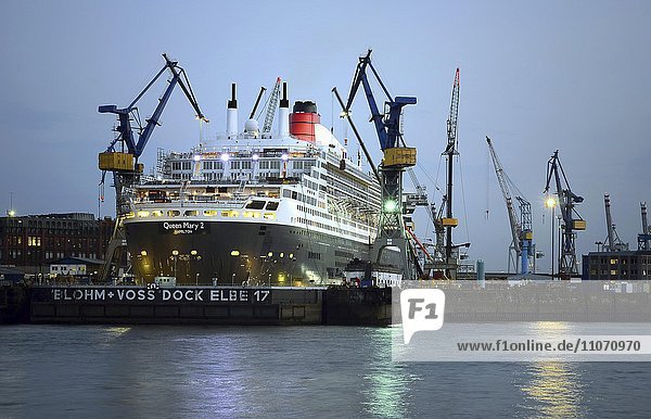 Queen Mary 2 in dry dock Elbe 17  harbor  Hamburg  Germany  Europe