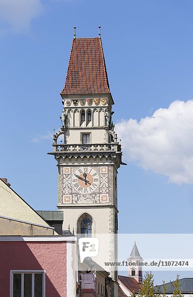 Turm vom Rathaus  Passau  Niederbayern  Bayern  Deutschland  Europa