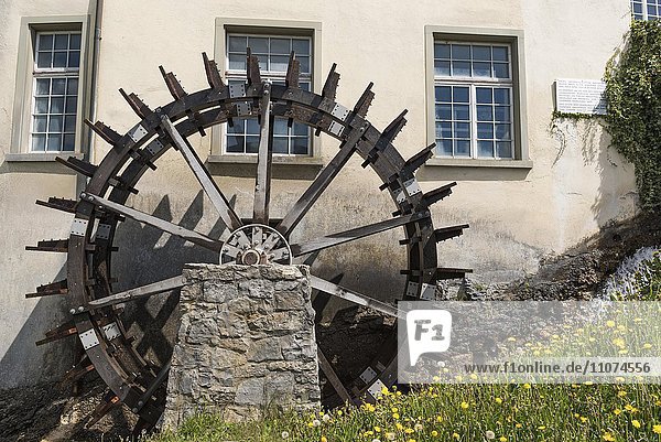 Rekonstruktion altes Mühlrad  am Rheinfall bei Schaffhausen  Kanton Schaffhausen  Schweiz  Europa