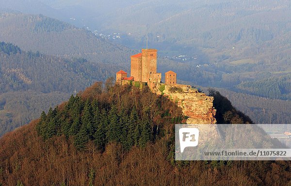 View from Rehberg tower towards Trifels Castle  autumn  Annweiler  Palatinate Forest  Rhineland-Palatinate  Germany  Europe