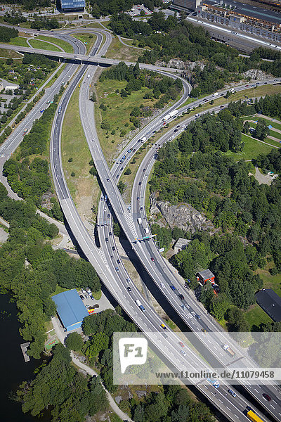 Aerial view of highway traffic