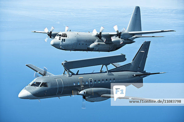 Aerial view of military plane
