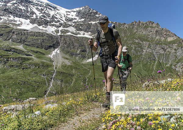 Switzerland  Maountaineers hiking near Chanrion hut