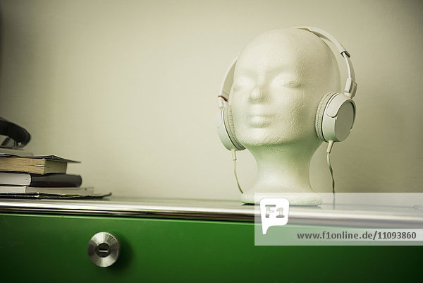 Close-up of mannequin wearing headphone  Munich  Bavaria  Germany