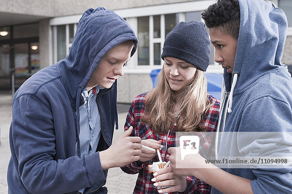 Zigaretten rauchende Studenten auf dem Campus  Bayern  Deutschland