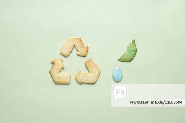 Cookies of recycling symbol leaf and dew drop