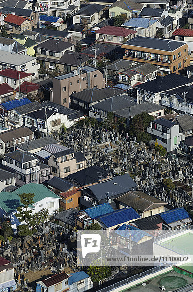 Wohnviertel und Friedhof  Ichikawa City  Präfektur Chiba  Honshu  Japan