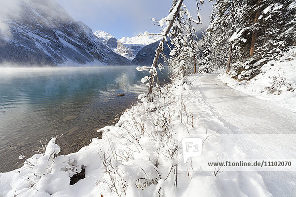 Path along Lake Louise  Banff National Park  UNESCO World Heritage Site  Rocky Mountains  Alberta  Canada  North America