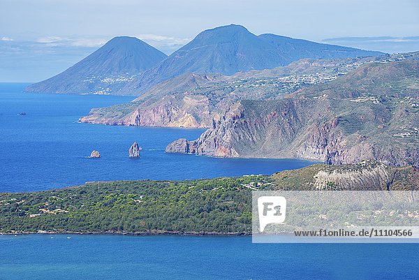 View of Lipari and Salina Island  Vulcano Island  Aeolian Islands  UNESCO World Heritage Site  north of Sicily  Italy  Mediterranean  Europe