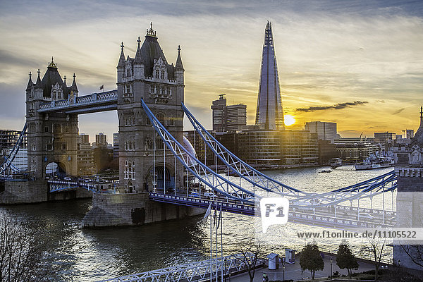 Tower Bridge  River Thames and the Shard in London  England  United Kingdom  Europe
