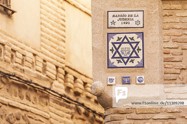 A sign denoting the Jewish quarter in Toledo  Spain  Europe