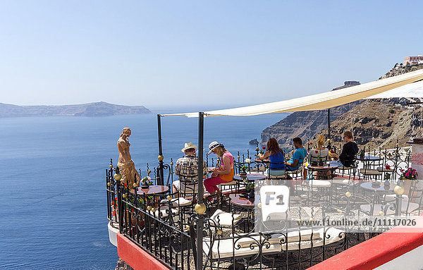 Greece  Cyclades  Santorini island  Fira  restaurant on the caldera
