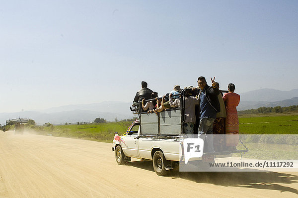 Asia  Myanmar  state shan Burma  Kengtung  people to board a van