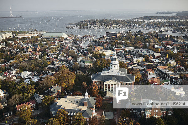 USA  Maryland  Luftaufnahme des State House und der Hauptstadt in Annapolis