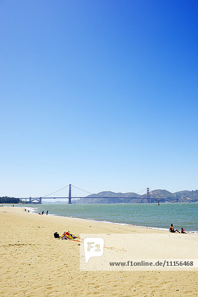 USA  California  San Francisco  Golden Gate Bridge and Fort Point as seen from Beach of Presidio