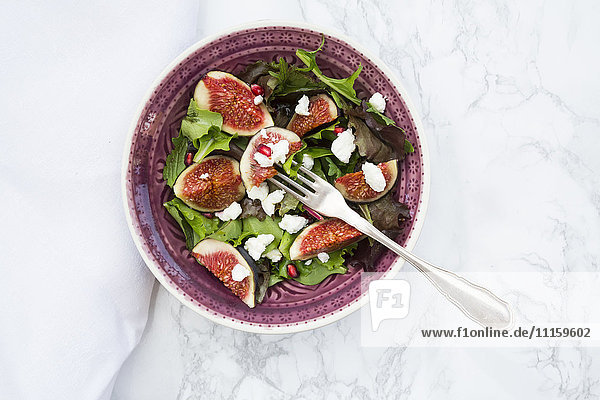 Gemischter Salat mit Ziegenkäse  Granatapfelsamen und Feigen