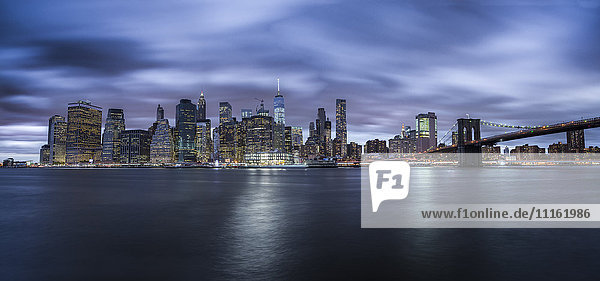 USA  New York City  skyline at night  long exposure