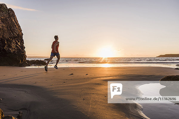 France  Crozon peninsula  jogger on the beach at sunset