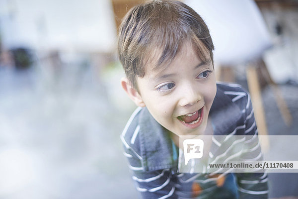 Curious Hispanic boy
