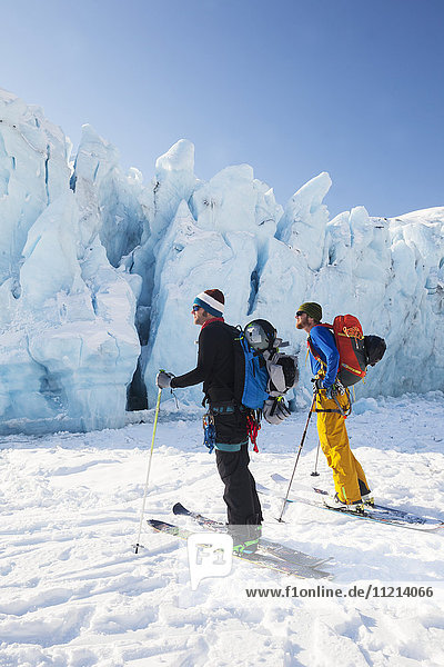 Winter Skiers at Portage Glacier. Southcentral Alaska. Winter.