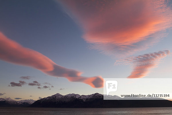 'Afternoon sunset over Turnagain Arm taken from a Seward Highway  South-central Alaska; Alaska  United States of America'