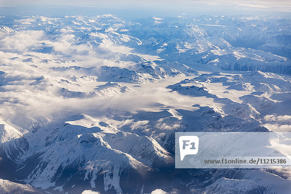 'Aerial view of fresh snow on the Cascade mountain range; Washington  United States of America'