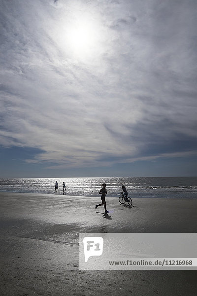 Beachgoers enjoy the sand; Hilton Head Island  South Carolina  United States of America