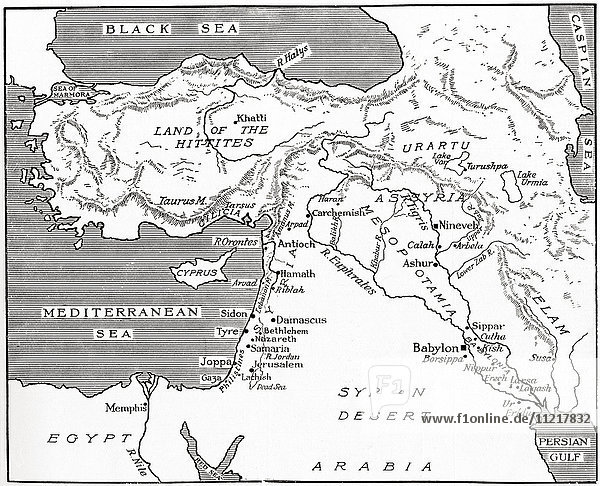 Map of the Babylonian  Assyrian and Hittite empires. From Hutchinson's History of the Nations  published 1915.