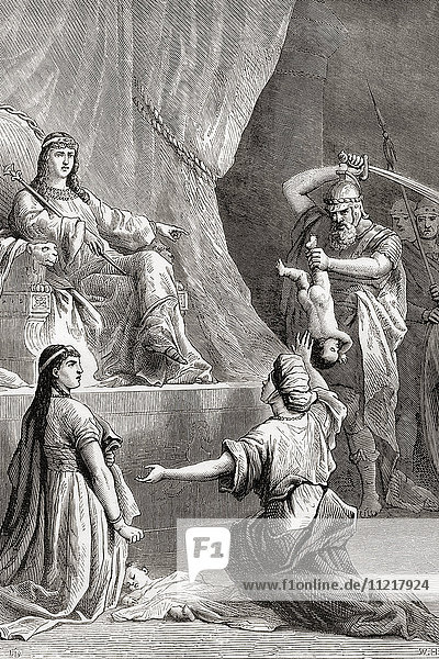Das Urteil des Salomo  aus dem Buch der Könige  Altes Testament. Aus der Kinderbibel  veröffentlicht ca. 1883