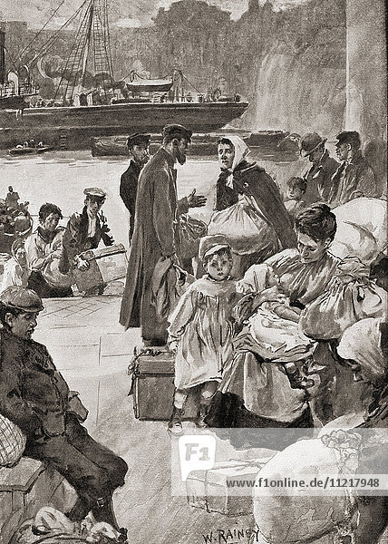 Einwanderer bei ihrer Ankunft an der Irongate Stairs  in der Nähe des Tower of London  London  England  Ende des 19. Aus Living London  veröffentlicht ca. 1901