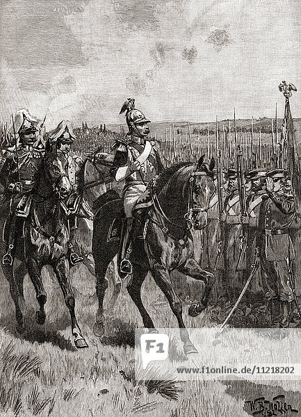 Alexander II. von Russland bei der Überprüfung seiner Armee in Sebastopol während des Krimkriegs  1855. Aus der Jahrhundertausgabe von Cassell's History of England  veröffentlicht um 1900