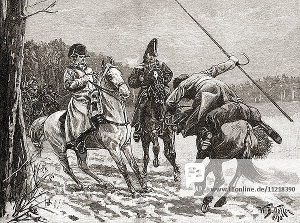 Versuch der russischen Kosaken  Napoleon Bonaparte in der Schlacht von Brienne  Frankreich  1814  gefangen zu nehmen. Aus der Jahrhundertausgabe von Cassell's History of England  veröffentlicht um 1900