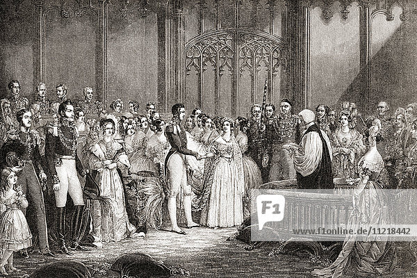 Die Hochzeit von Königin Victoria und Prinz Albert von Sachsen-Coburg und Gotha  10. Februar 1840. Victoria  1819 - 1901. Königin des Vereinigten Königreichs von Großbritannien und Irland. Aus der Jahrhundertausgabe von Cassell's History of England  veröffentlicht um 1900